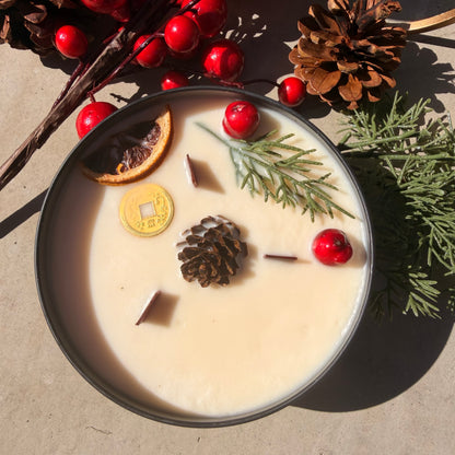 Large 3-Wick Holiday Candle with Mystery Crystal & Feng Shui Coin