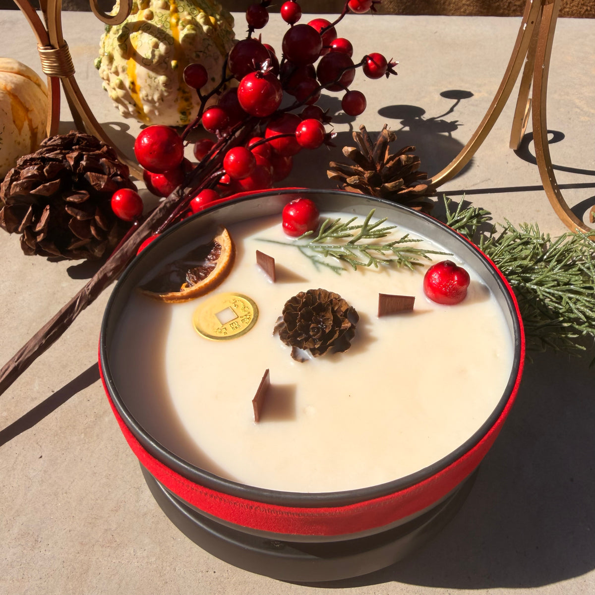 Large 3-Wick Holiday Candle with Mystery Crystal & Feng Shui Coin