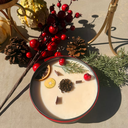 Large 3-Wick Holiday Candle with Mystery Crystal & Feng Shui Coin
