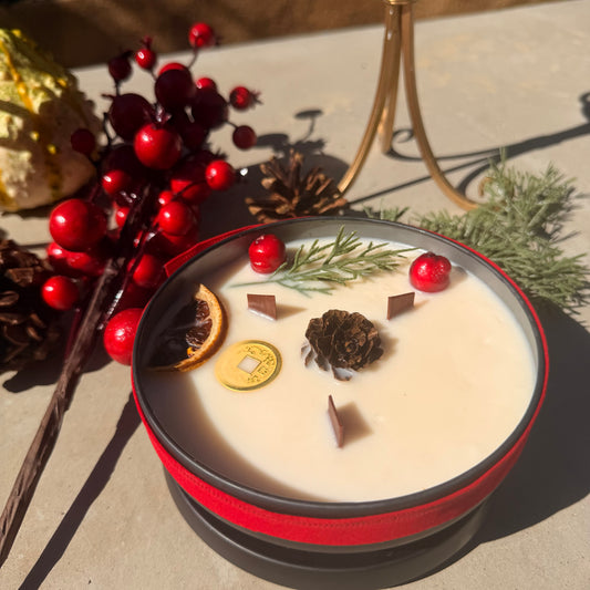 Large 3-Wick Holiday Candle with Mystery Crystal & Feng Shui Coin