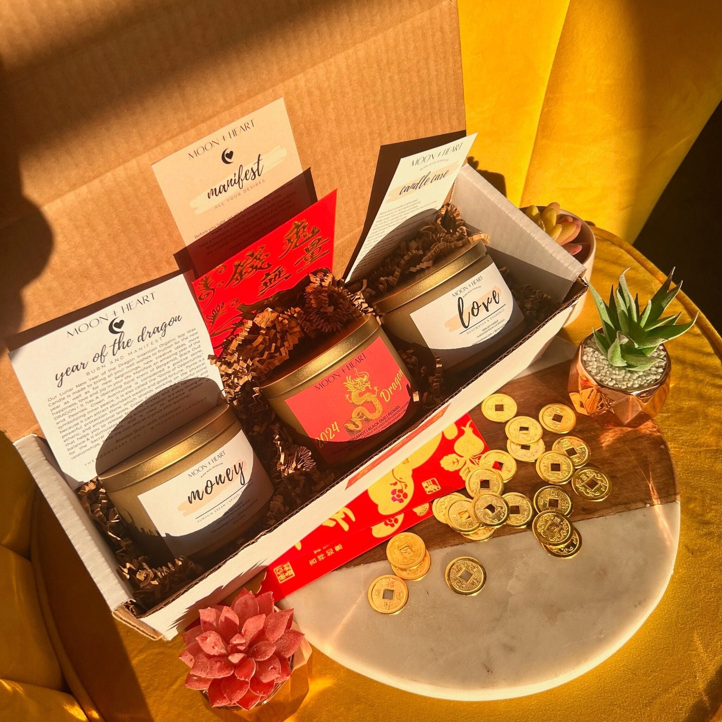 Year of the Dragon 2024 Gift box | Intention Candle | Manifestation candle | Crystal Infused Candle | Self Care Box