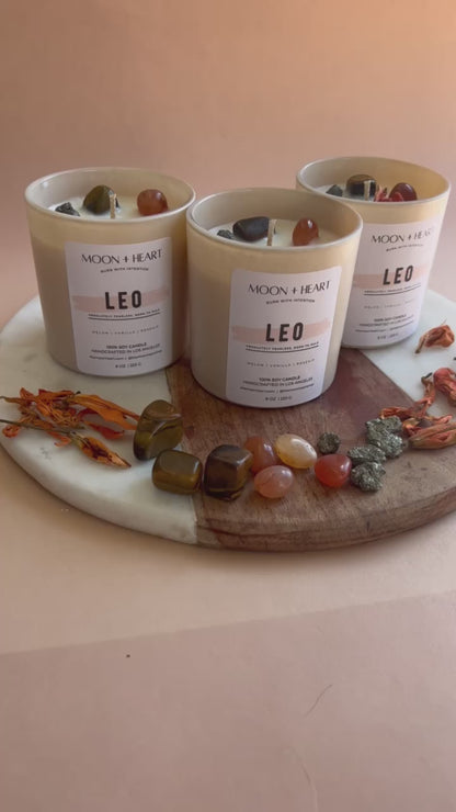 LEO zodiac Candle | Zodiac candle | Intention Candle with Crystals  | Manifestation Candle