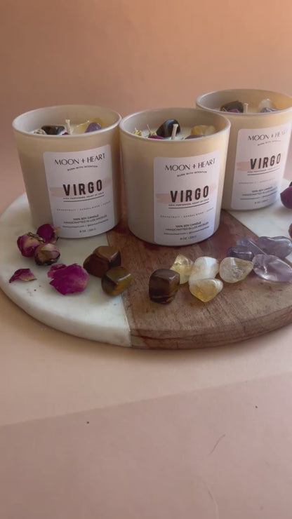 VIRGO zodiac sign Intention Candle w/ Crystal | Dried Flower Candles | Homemade candles | Manifestation Candle