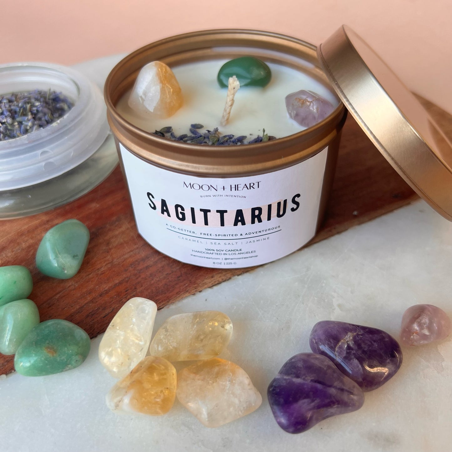 LIBRA zodiac sign Intention Candle w/ Crystal | Dried Flower Candles | Homemade candles | Manifestation Candle