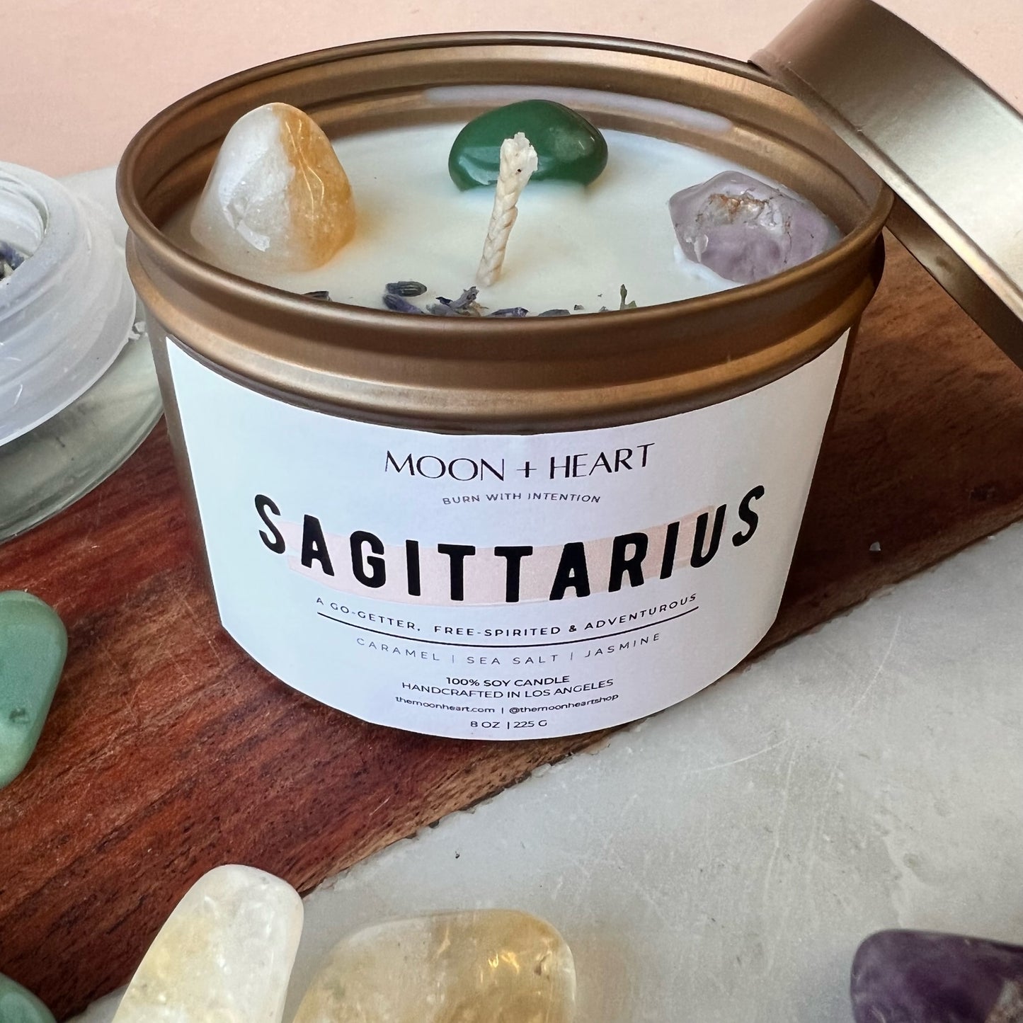 LIBRA zodiac sign Intention Candle w/ Crystal | Dried Flower Candles | Homemade candles | Manifestation Candle