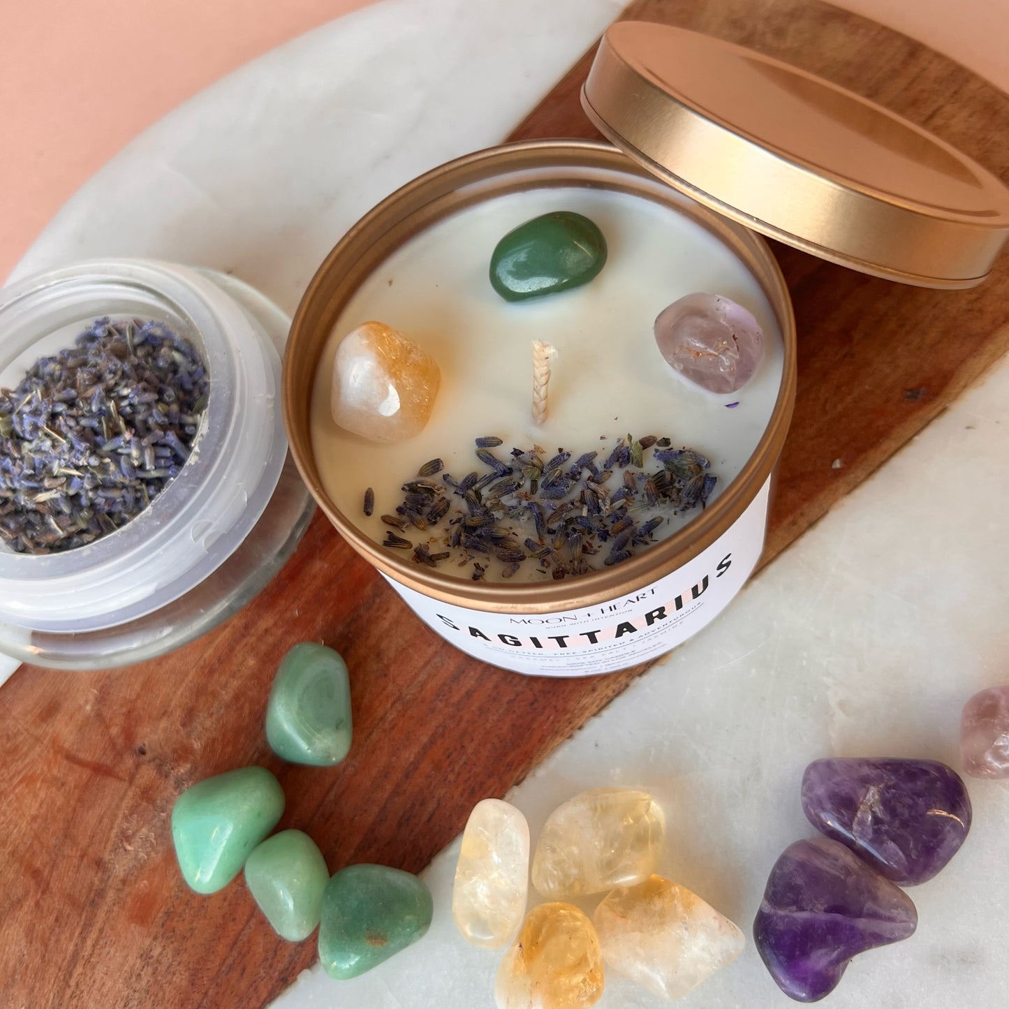 SAGITTARIUS Candle | Zodiac candle | Crystal Infused candle | Intention Candle | Manifestation Candle