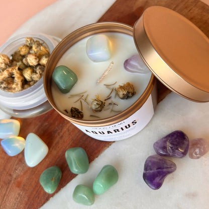 AQUARIUS Candle | Zodiac candle | Crystal Infused candle | Intention Candle | Manifestation Candle
