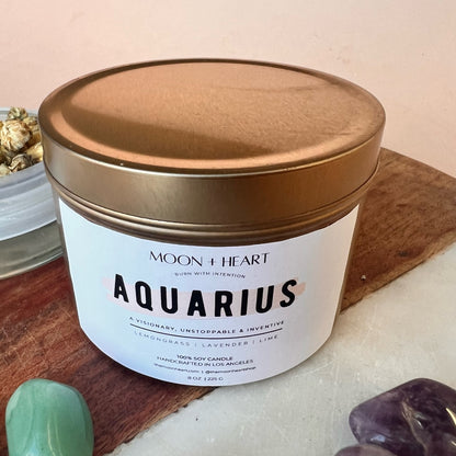 AQUARIUS Candle | Zodiac candle | Crystal Infused candle | Intention Candle | Manifestation Candle