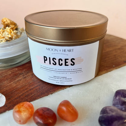 PISCES Candle | Zodiac candle | Crystal Infused candle | Intention Candle | Manifestation Candle