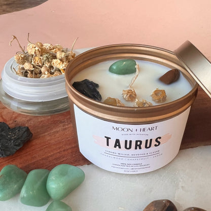 TAURUS Zodiac candle | Crystal Infused candle | Intention Candle | Manifestation Candle