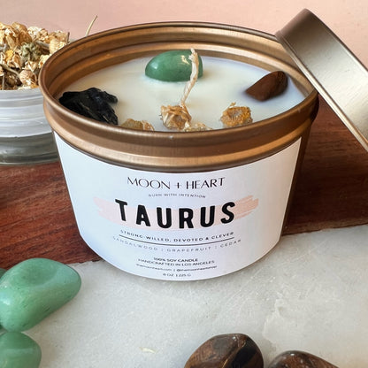 TAURUS Zodiac candle | Crystal Infused candle | Intention Candle | Manifestation Candle