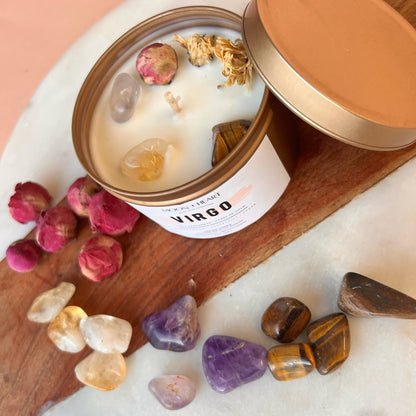 VIRGO zodiac sign Intention Candle w/ Crystal | Dried Flower Candles | Homemade candles | Manifestation Candle