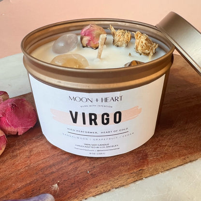 VIRGO zodiac sign Intention Candle w/ Crystal | Dried Flower Candles | Homemade candles | Manifestation Candle