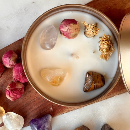 VIRGO zodiac sign Intention Candle w/ Crystal | Dried Flower Candles | Homemade candles | Manifestation Candle