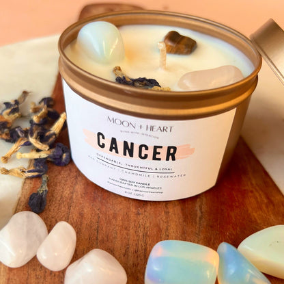 Cancer Zodiac candle | Crystal Infused candle | Intention Candle | Manifestation Candle