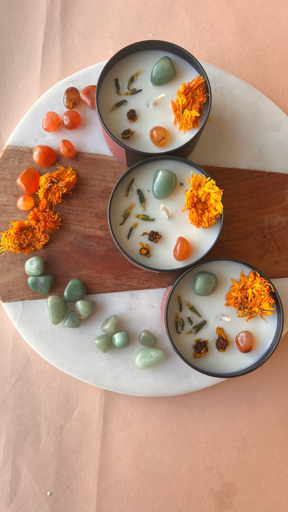 THANKSGIVING Intention Candle with crystals | Manifestation Candle | Cool Candles | Crystal Infused Candle