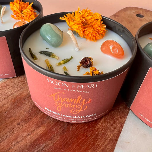THANKSGIVING Intention Candle with crystals | Manifestation Candle | Cool Candles | Crystal Infused Candle