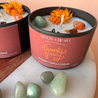 THANKSGIVING Intention Candle with crystals | Manifestation Candle | Cool Candles | Crystal Infused Candle