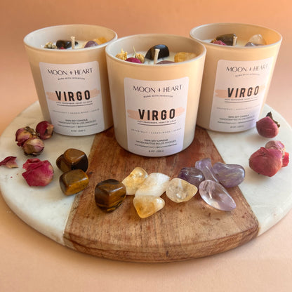 VIRGO zodiac sign Intention Candle w/ Crystal | Dried Flower Candles | Homemade candles | Manifestation Candle