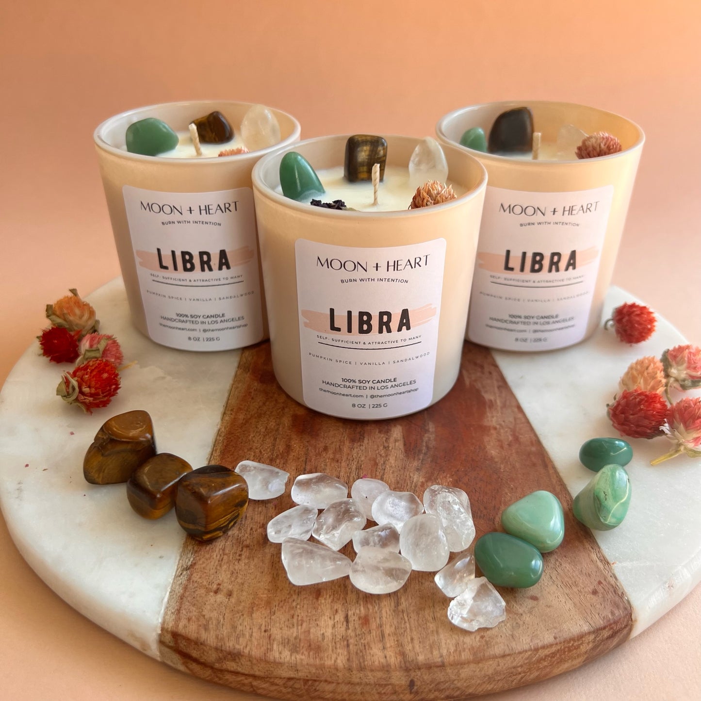 LIBRA zodiac sign Intention Candle w/ Crystal | Dried Flower Candles | Homemade candles | Manifestation Candle