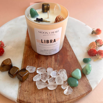 LIBRA zodiac sign Intention Candle w/ Crystal | Dried Flower Candles | Homemade candles | Manifestation Candle