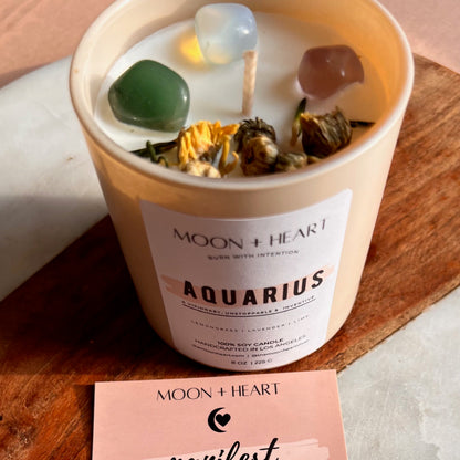 AQUARIUS Candle | Zodiac candle | Crystal Infused candle | Intention Candle | Manifestation Candle