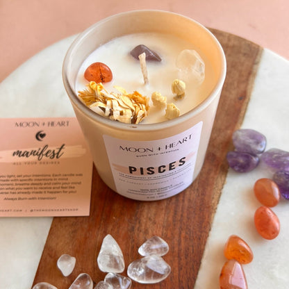 PISCES Candle | Zodiac candle | Crystal Infused candle | Intention Candle | Manifestation Candle