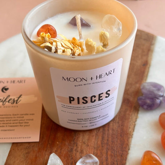 PISCES Candle | Zodiac candle | Crystal Infused candle | Intention Candle | Manifestation Candle