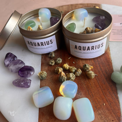 AQUARIUS Candle | Zodiac candle | Crystal Infused candle | Intention Candle | Manifestation Candle