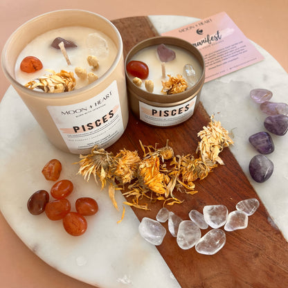 PISCES Candle | Zodiac candle | Crystal Infused candle | Intention Candle | Manifestation Candle