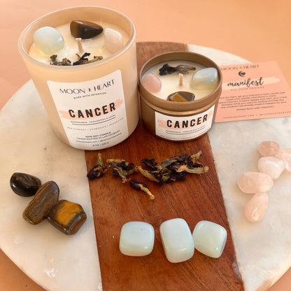 Cancer Zodiac candle | Crystal Infused candle | Intention Candle | Manifestation Candle