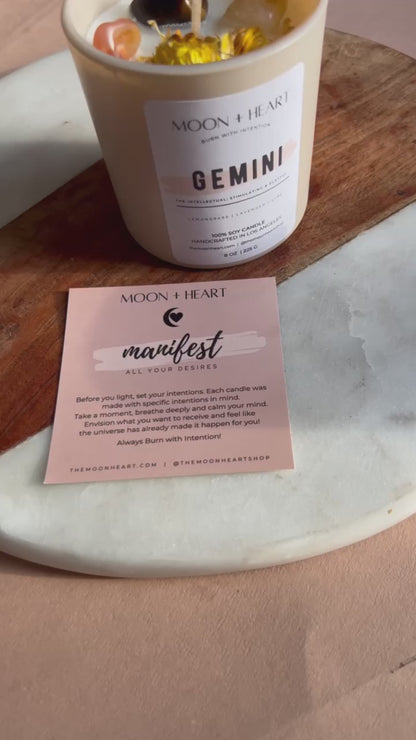Gemini Candle | Zodiac candle | Crystal Infused candle | Intention Candle | Manifestation Candle