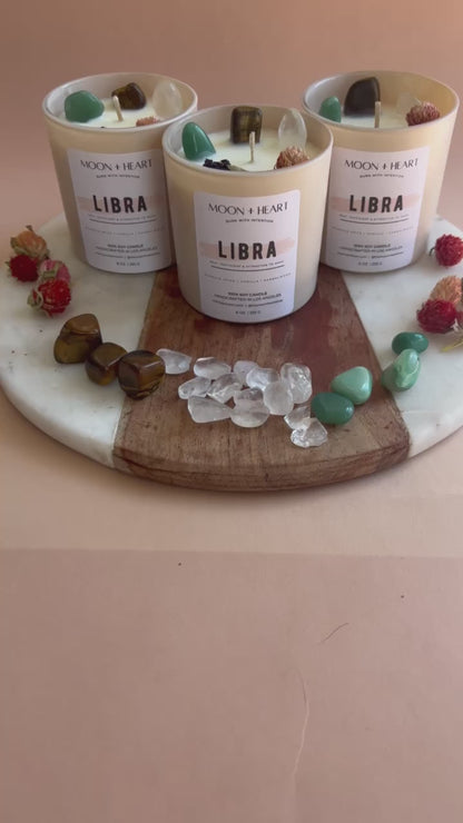LIBRA zodiac sign Intention Candle w/ Crystal | Dried Flower Candles | Homemade candles | Manifestation Candle