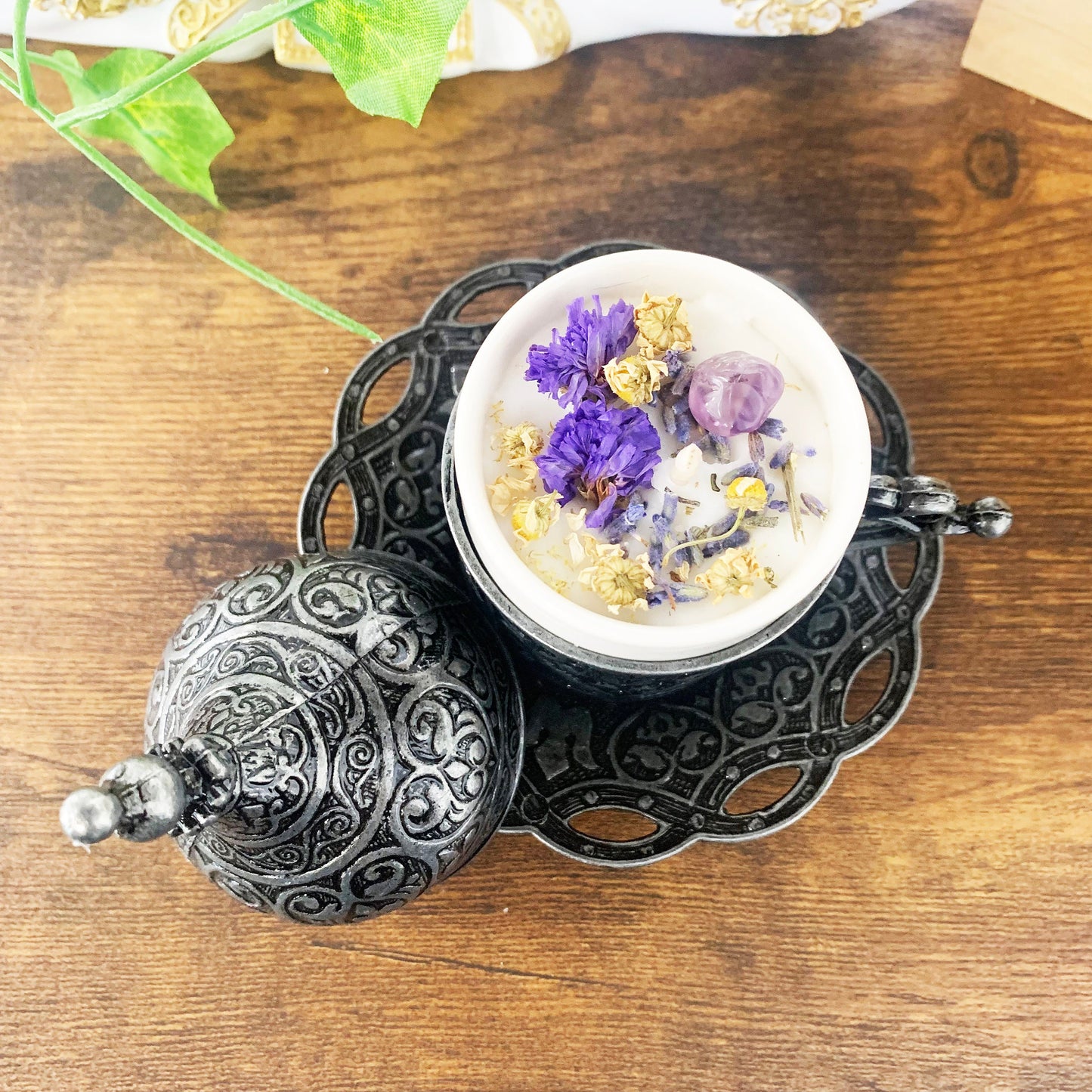 Pretty Intention Candle  for peace| Crystal Infused Candle | Manifestation Candle in copper tea cup