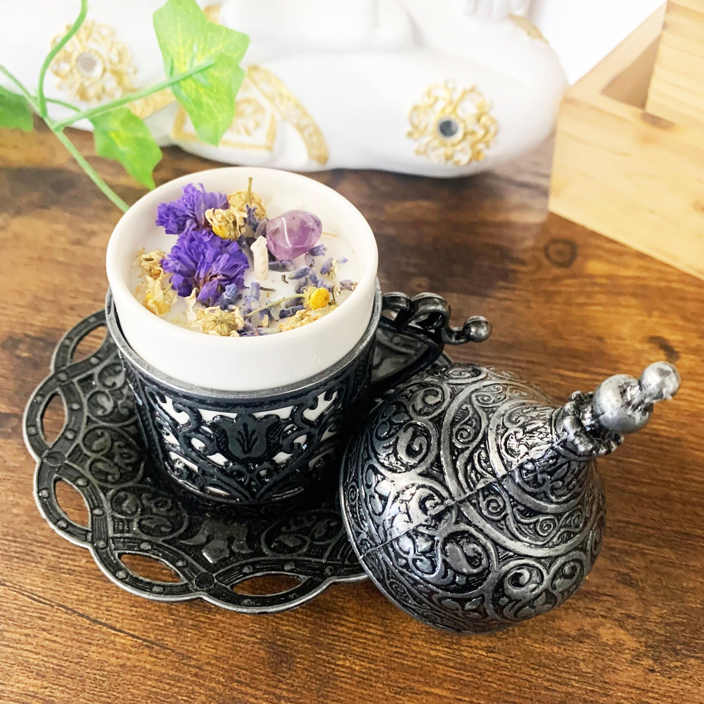 Pretty Intention Candle  for peace| Crystal Infused Candle | Manifestation Candle in copper tea cup