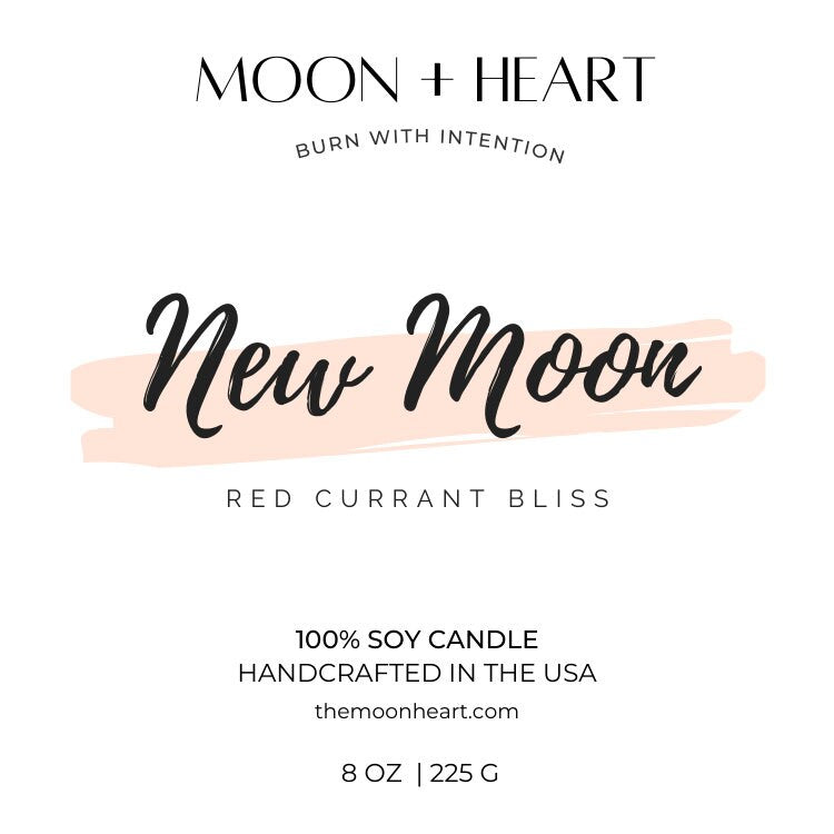 NEW MOON Intention Soy Wax Candle | Moonstone, citrine, clear quartz |  Scent: Red Currant Bliss