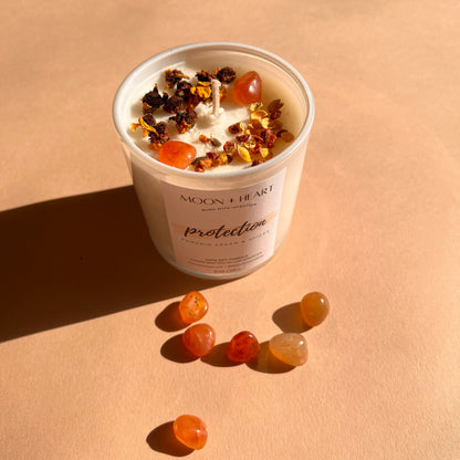 PROTECTION & BALANCE Intention Candle | Carnelian Stones | Homemade candles | Manifestation Candle