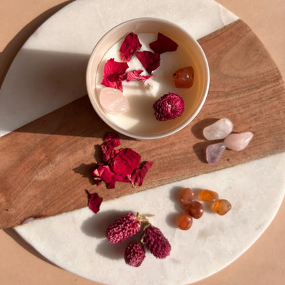 SEX & PASSION  Intention Soy Wax Candle | Rose quartz, Carnelian | Scent: Sweet pomegranate & Cucumber Mint
