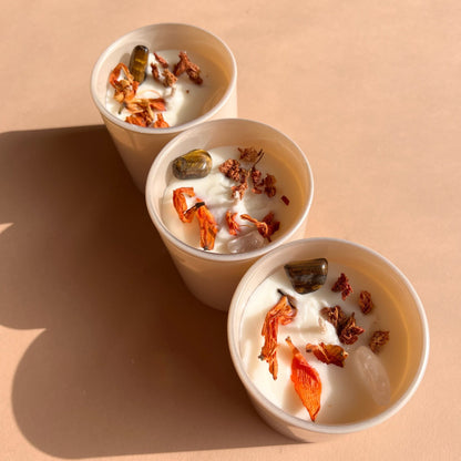 POWER Intention candle with Tiger’s Eye, Clear Quartz | Homemade candles | Manifestation Candle