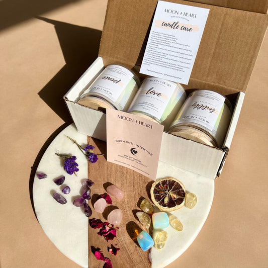 Gift Set of 3 candles: LOVE- PEACE- FERTILITY- 3 Intention Organic Soy Wax Candles - Homemade candles, Christmas gift, Crystal candle