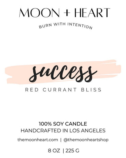 SUCCESS Intention Soy Wax Candle |  Pyrite stones | Scent: Red Currant Bliss