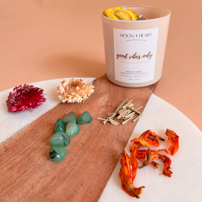 GOOD VIBES ONLY Intention Soy Wax Candle | Green Aventurine | Scent: Eucalyptus & Lemongrass