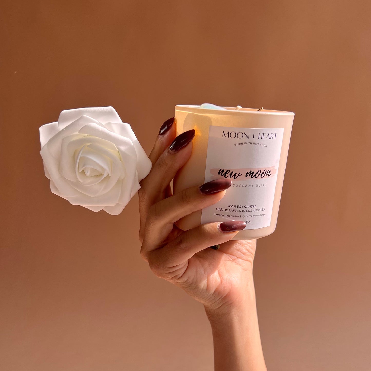 NEW MOON Intention Soy Wax Candle | Moonstone, citrine, clear quartz |  Scent: Red Currant Bliss