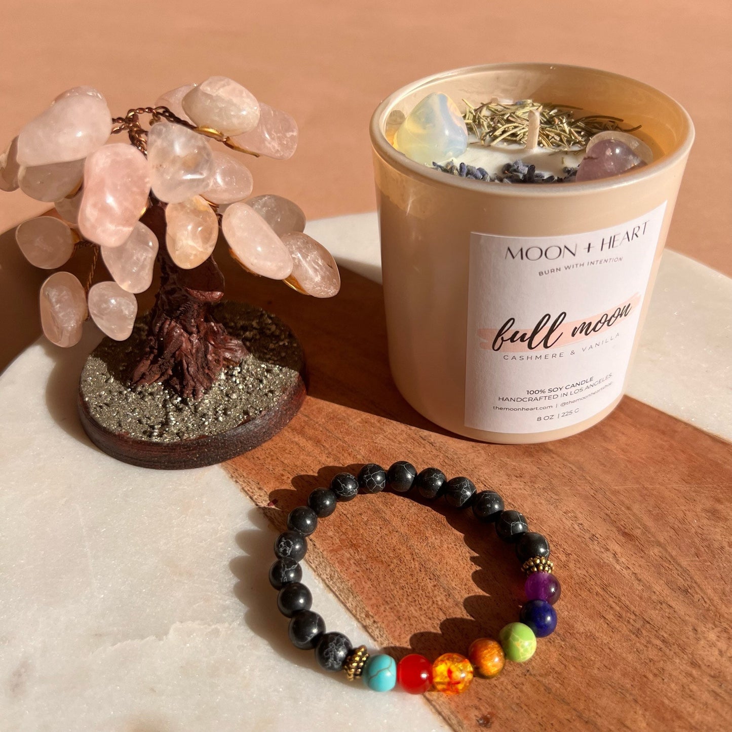 Manifestation Crystal Intention box | Organic Soy Wax Candle | crystal tree | 7 Chakra bracelet | Homemade candles, Gift set