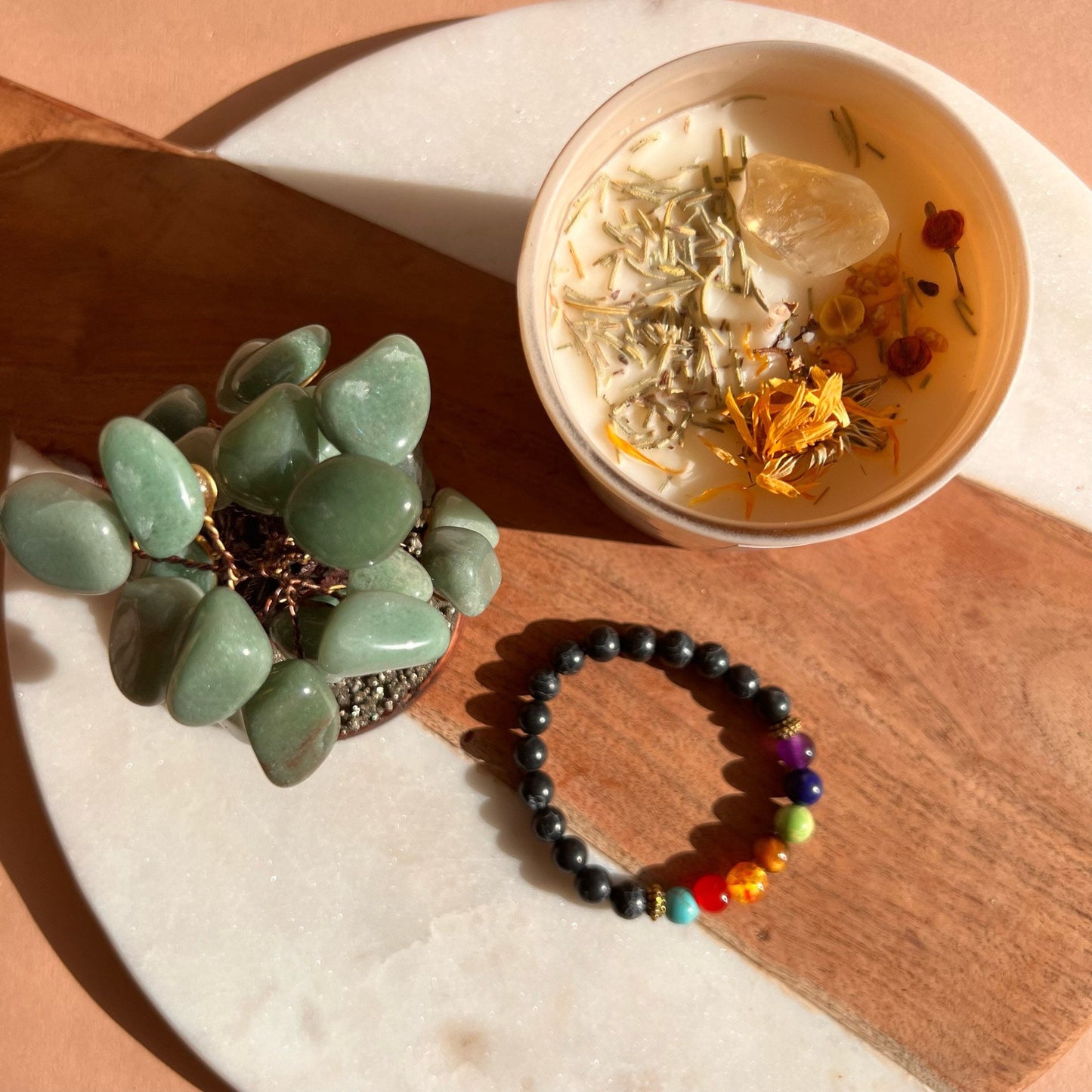 Manifestation Crystal Intention box | Organic Soy Wax Candle | crystal tree | 7 Chakra bracelet | Homemade candles, Gift set