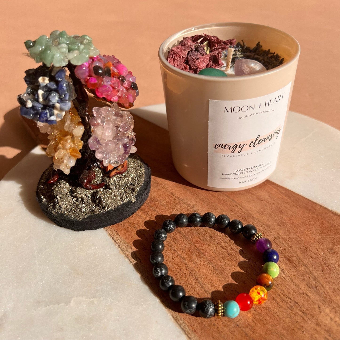 Manifestation Crystal Intention box | Organic Soy Wax Candle | crystal tree | 7 Chakra bracelet | Homemade candles, Gift set