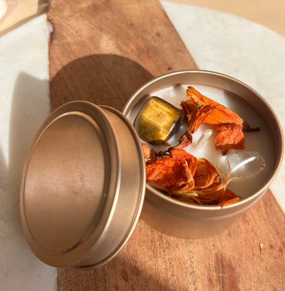 POWER Intention candle | Tiger’s Eye, Clear Quartz | Homemade candles | Manifestation Candle