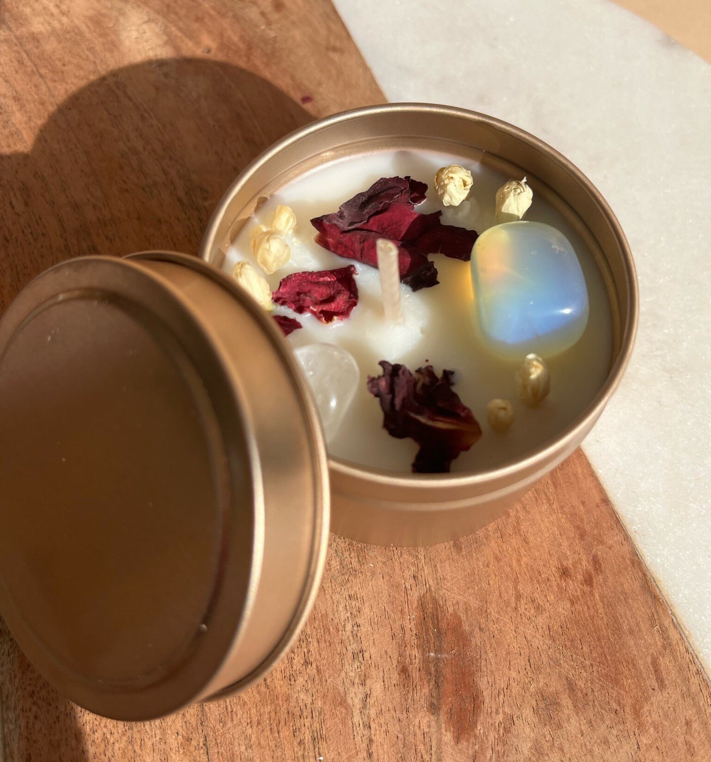 NEW MOON Intention Soy Wax Candle | Moonstone, citrine, clear quartz |  Scent: Red Currant Bliss