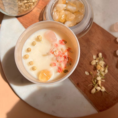 INFINITY LOVE  Bridal Intention Soy Wax Candle | Rose Quartz + Citrine | Scent: Lavender Brown Butter Cake