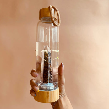 Chakra Energized Point Reiki Gemstone Tiger's Eye Hand-made Energy Wooden Crystal Healing Water Bottle With Protection Case Gift